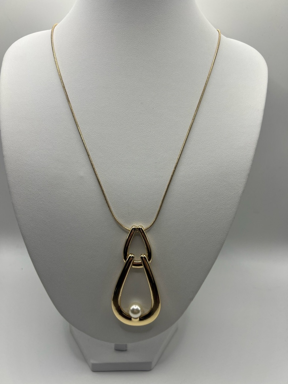 Anne Klein Gold-Tone Teardrop Pendant Necklace with Pearl